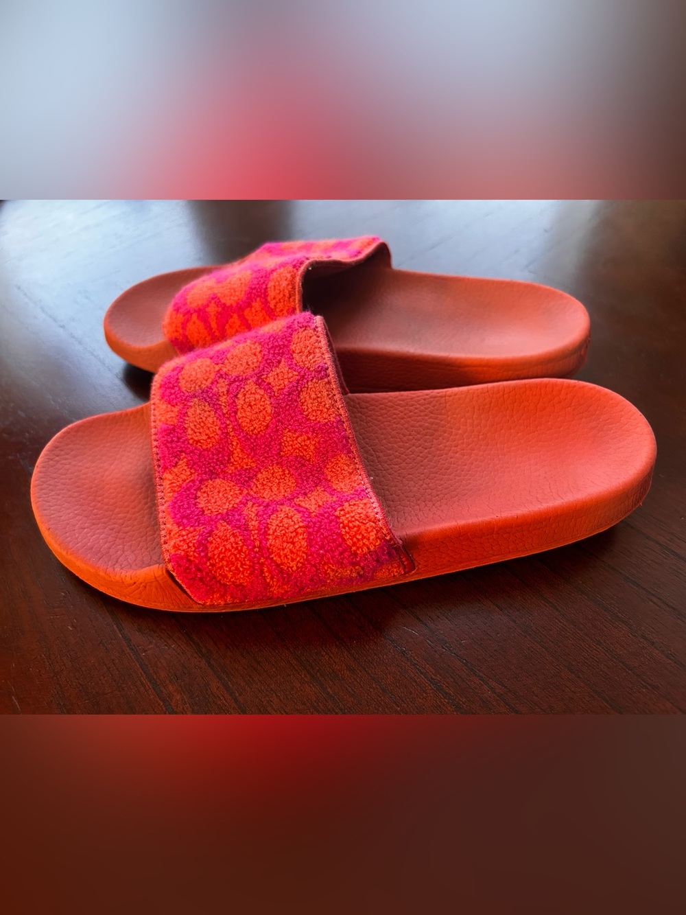 Coach Pink and Orange Patterned Slide Sandals size 8B